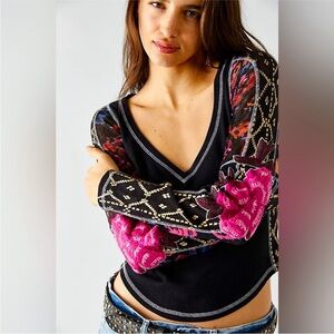 Free People Amara Floral Print Long Sleeve Top